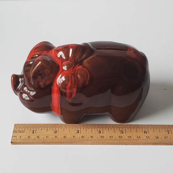 McMaster Craft Piggy Pig Bank Brown with Red Drip Glaze Windsor Canada Vintage - Picture 10 of 10